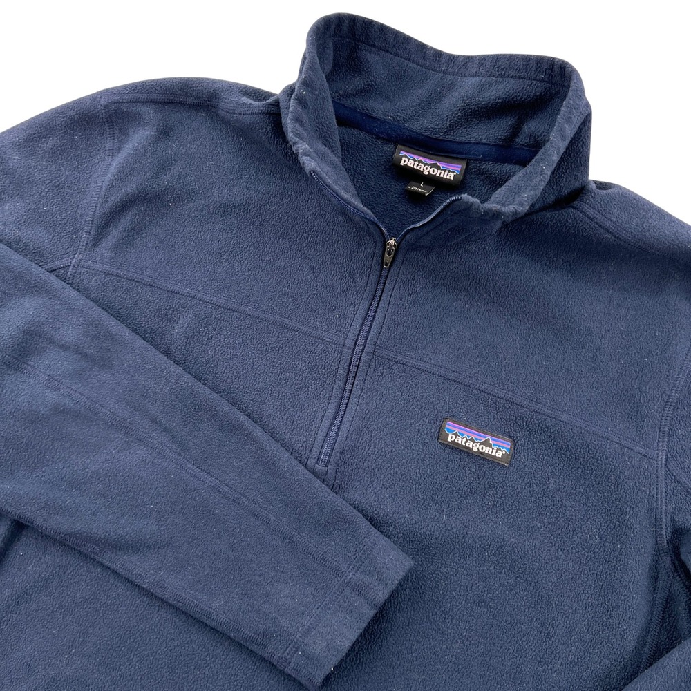 Patagonia Micro D Q Zip Fleece Pullover Navy Blue Men Large 3M Logo 1/4 Zip GORP
